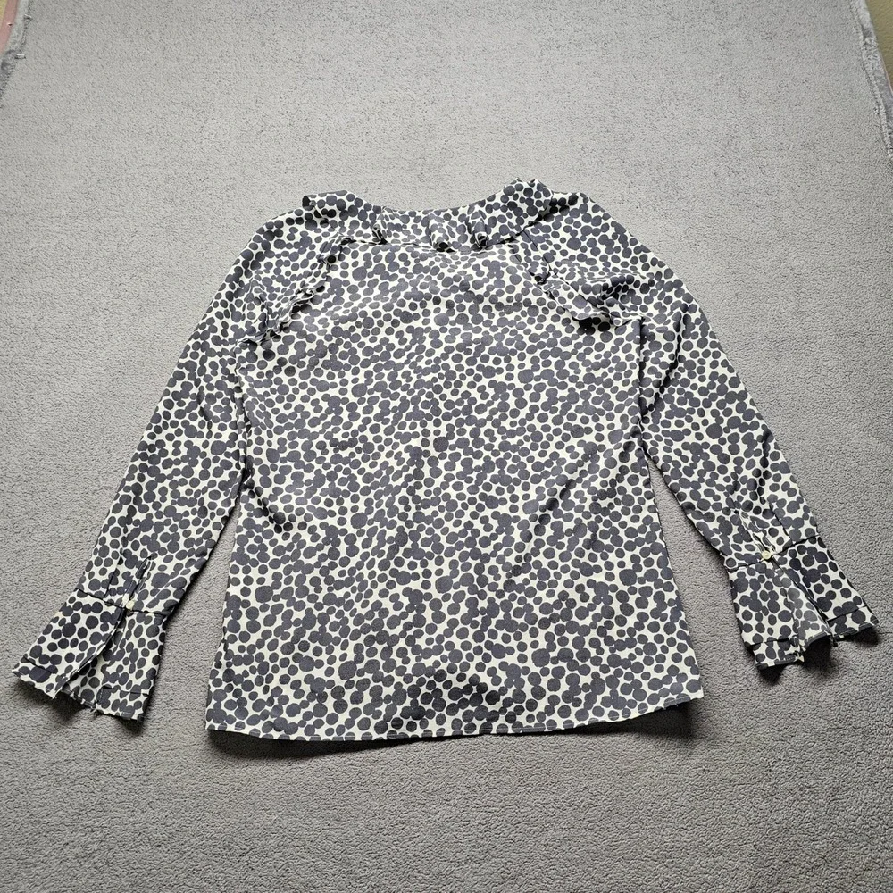 Banana Republic Womens XS Navy White Polka Dot Ruffle V-Neck Blouse 482668-00